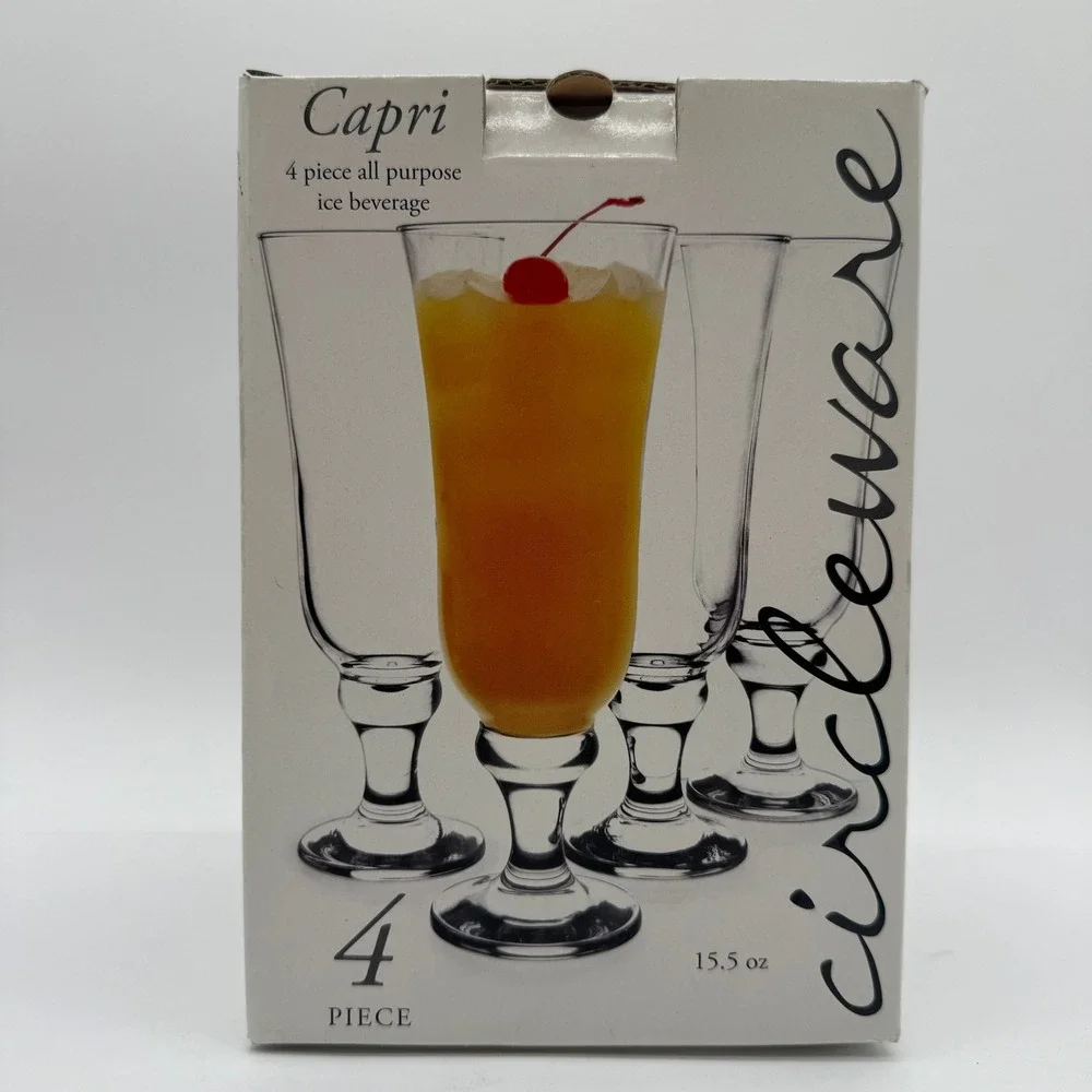 Circleware Capri 4-Piece All Purpose Beverage Glasses 15.5 oz Made in Turkey